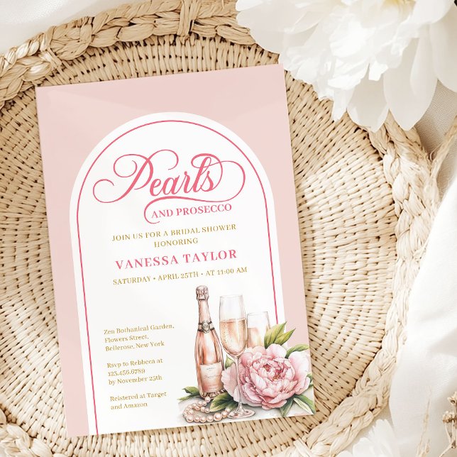 Invitation Carton d'invitation de fiançailles Élégantes Perle (Elegant Pearls and Prosecco Bridal Shower Invite)