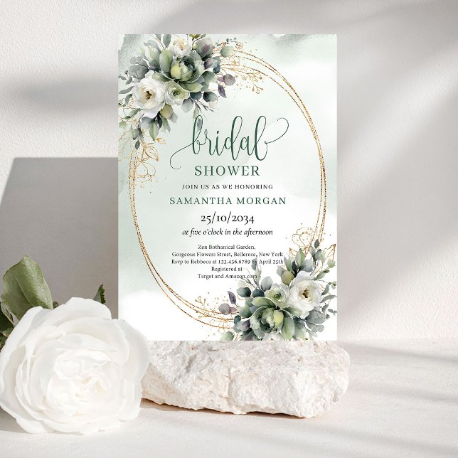 Invitation Carton d'invitation de fiançailles en or vert bota (Botanical Green Gold Bridal Shower Invitation)