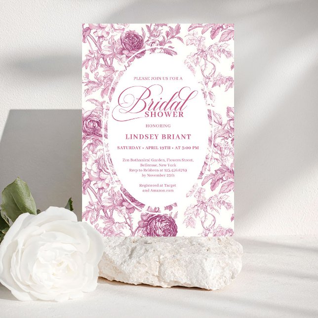 Invitation Carton d'invitation de fiançailles en toile floral (Luxury Rose Gold Floral Toile Bridal Shower Invitation)