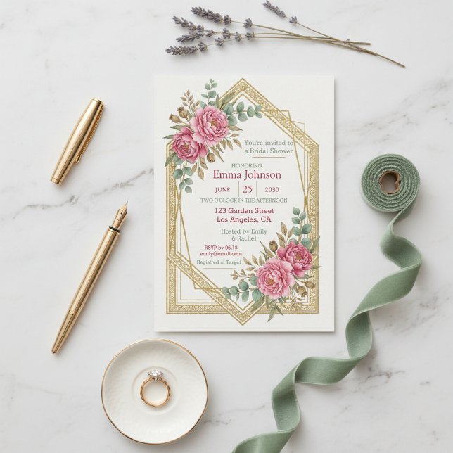Invitation Carton d'invitation de fiançailles Fleurs rose pâl (Blush Floral Bridal Shower Invitation)