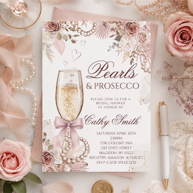 Invitation Carton d'invitation de fiançailles Perles & Prosec (Créateur téléchargé)
