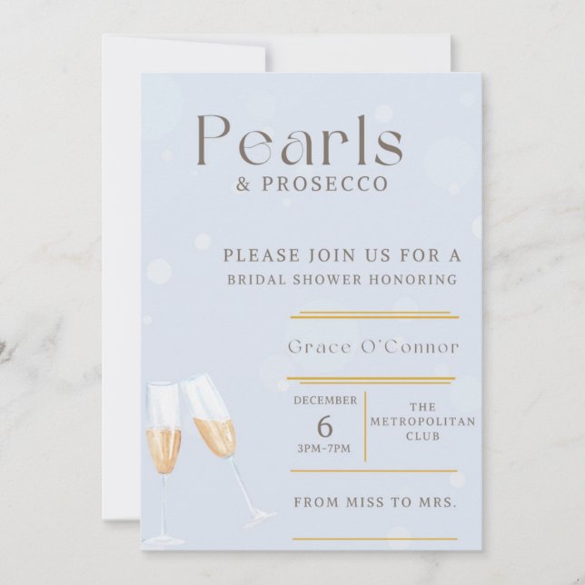 Invitation Carton d'invitation de fiançailles Perles & Prosec (Devant)