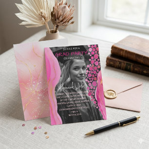 Invitation Carton d'invitation de fin d'études en marbre rose