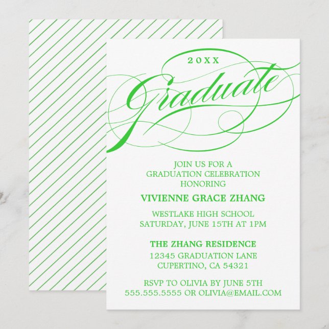 INVITATION CARTON D'INVITATION DE GRADUATION DE PARTIE ÉLÉGAN (Devant / Derrière)