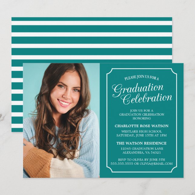 INVITATION CARTON D'INVITATION DE GRADUATION ÉLÉGANT CHIC (Devant / Derrière)