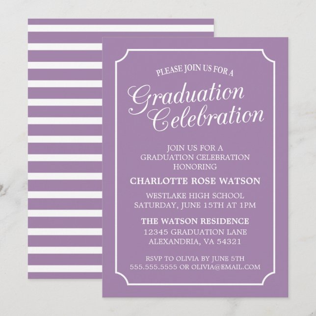 INVITATION CARTON D'INVITATION DE GRADUATION ÉLÉGANT CHIC (Devant / Derrière)