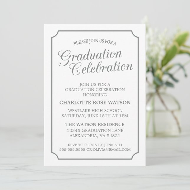 INVITATION CARTON D'INVITATION DE GRADUATION ÉLÉGANT CHIC ET  (Debout devant)