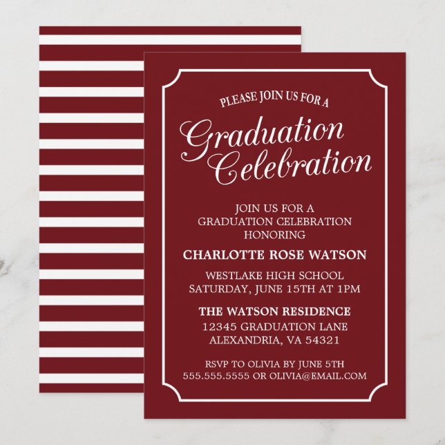 INVITATION CARTON D'INVITATION DE GRADUATION ÉLÉGANT CHIC ET  (Devant / Derrière)