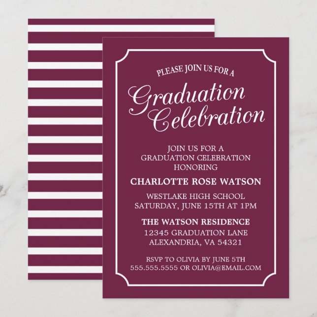 INVITATION CARTON D'INVITATION DE GRADUATION ÉLÉGANT CHIC ET  (Devant / Derrière)