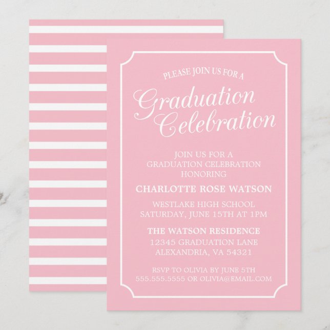 INVITATION CARTON D'INVITATION DE GRADUATION ÉLÉGANT CHIC ET  (Devant / Derrière)
