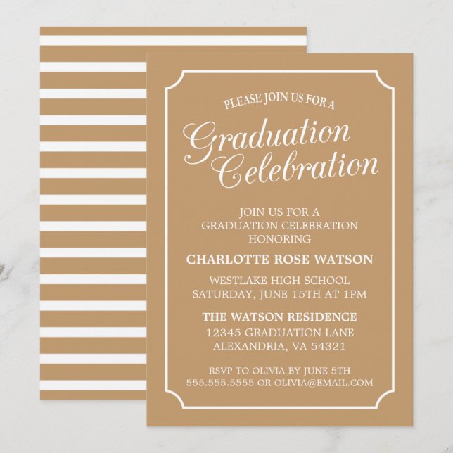 INVITATION CARTON D'INVITATION DE GRADUATION ÉLÉGANT CHIC ET  (Devant / Derrière)