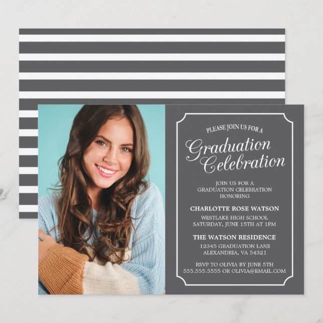 INVITATION CARTON D'INVITATION DE GRADUATION ÉLÉGANT CHIC ET  (Devant / Derrière)