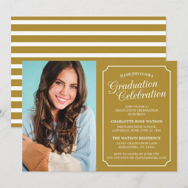 INVITATION CARTON D'INVITATION DE GRADUATION ÉLÉGANT CHIC ET  (Devant / Derrière)