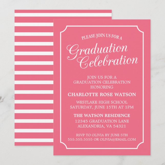 INVITATION CARTON D'INVITATION DE GRADUATION ÉLÉGANT CHIC ET  (Devant / Derrière)