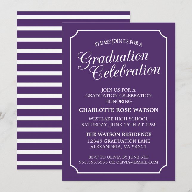 INVITATION CARTON D'INVITATION DE GRADUATION ÉLÉGANT CHIC ET  (Devant / Derrière)