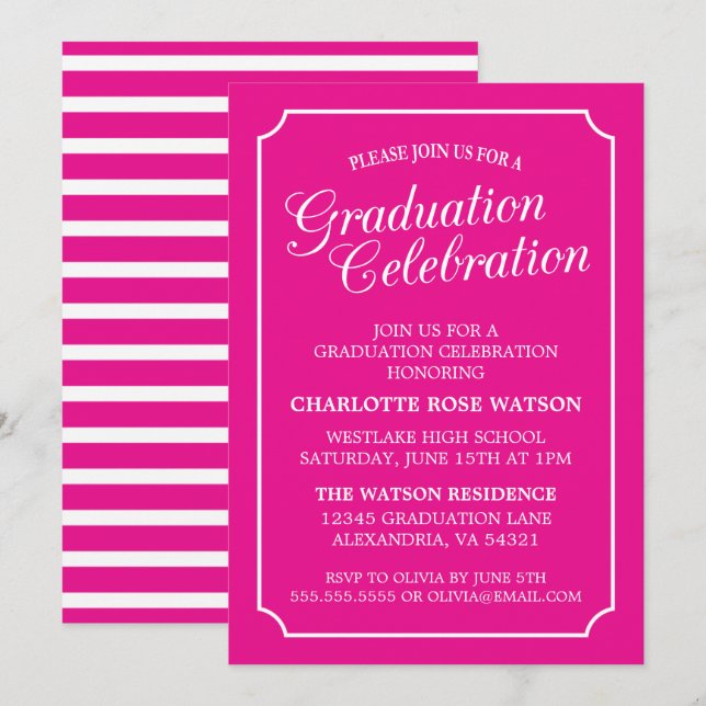INVITATION CARTON D'INVITATION DE GRADUATION ÉLÉGANT CHIC ET  (Devant / Derrière)