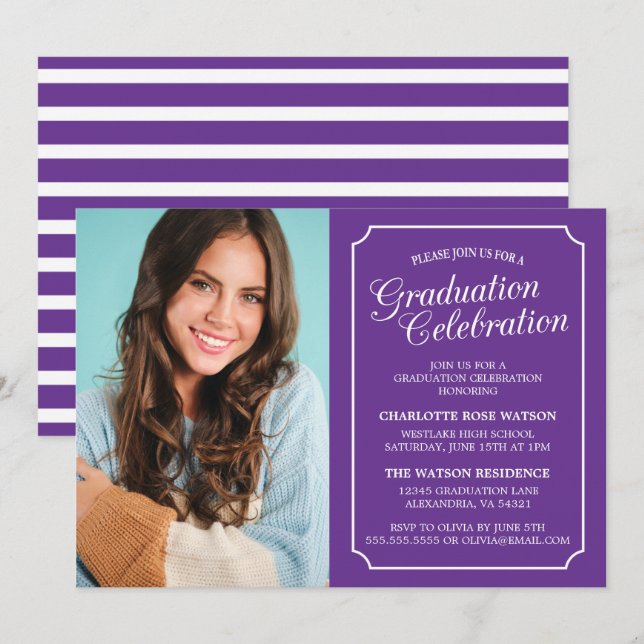 INVITATION CARTON D'INVITATION DE GRADUATION ÉLÉGANT CHIC ET  (Devant / Derrière)