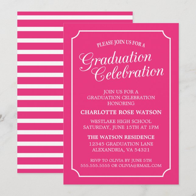 INVITATION CARTON D'INVITATION DE GRADUATION ÉLÉGANT CHIC ET  (Devant / Derrière)