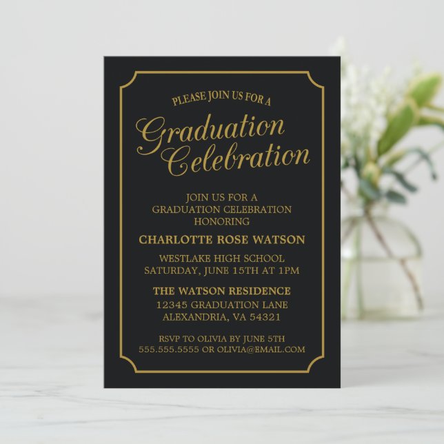 INVITATION CARTON D'INVITATION DE GRADUATION ÉLÉGANT CHIC ET  (Debout devant)