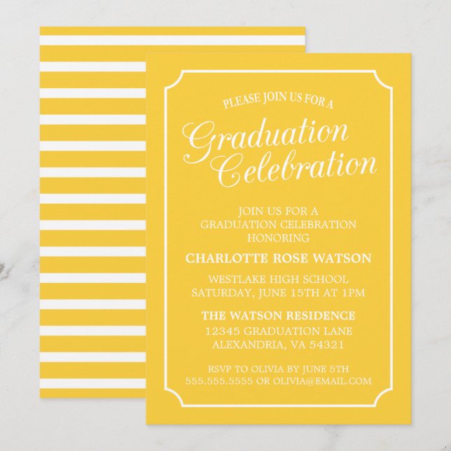 INVITATION CARTON D'INVITATION DE GRADUATION ÉLÉGANT CHIC ET  (Devant / Derrière)