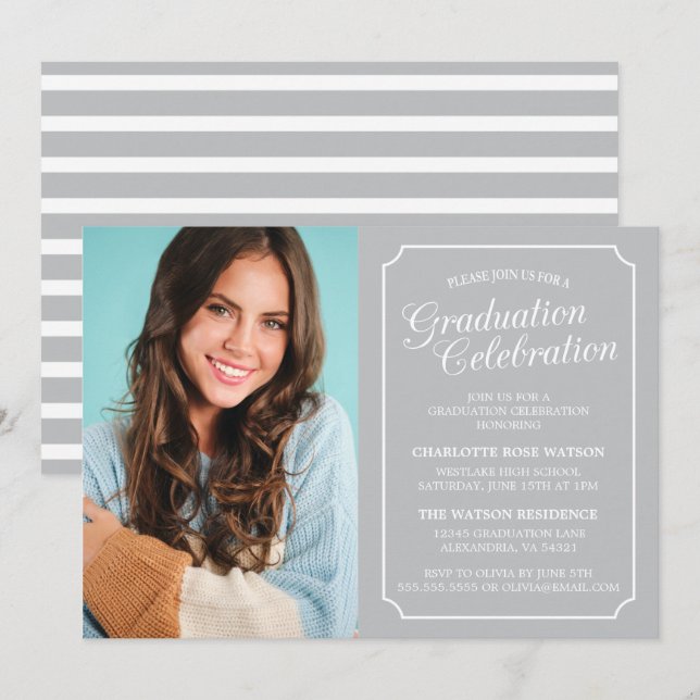INVITATION CARTON D'INVITATION DE GRADUATION ÉLÉGANT CHIC ET  (Devant / Derrière)