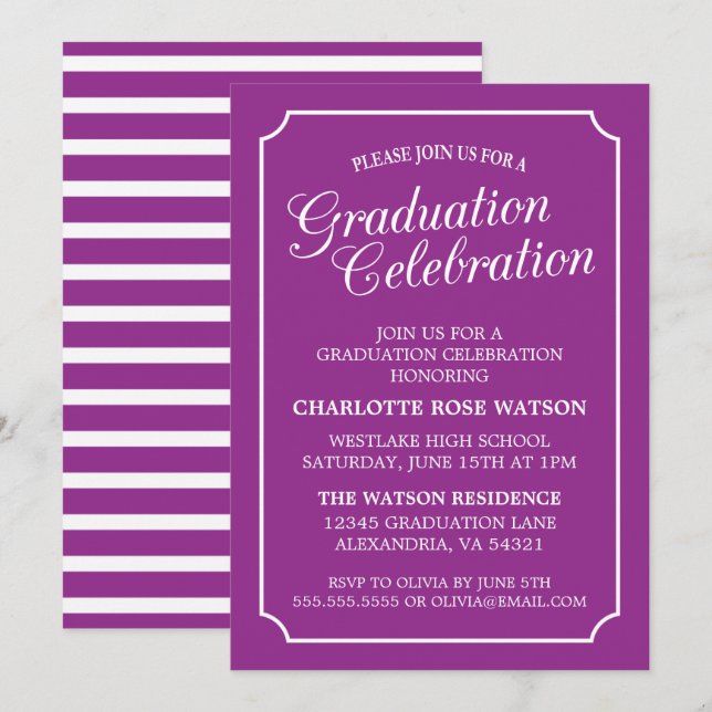 INVITATION CARTON D'INVITATION DE GRADUATION ÉLÉGANT CHIC ET  (Devant / Derrière)