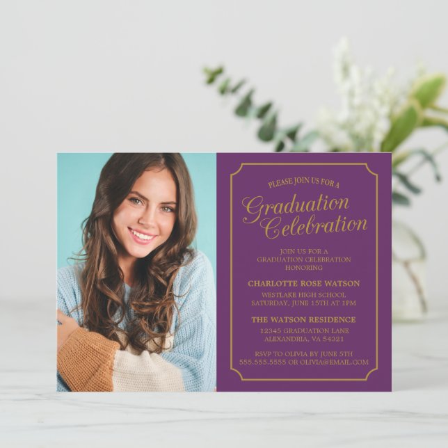 INVITATION CARTON D'INVITATION DE GRADUATION ÉLÉGANT CHIC ET  (Debout devant)