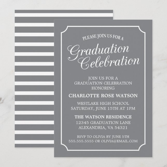 INVITATION CARTON D'INVITATION DE GRADUATION ÉLÉGANT CHIC ET  (Devant / Derrière)