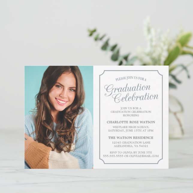INVITATION CARTON D'INVITATION DE GRADUATION ÉLÉGANT CHIC ET  (Debout devant)