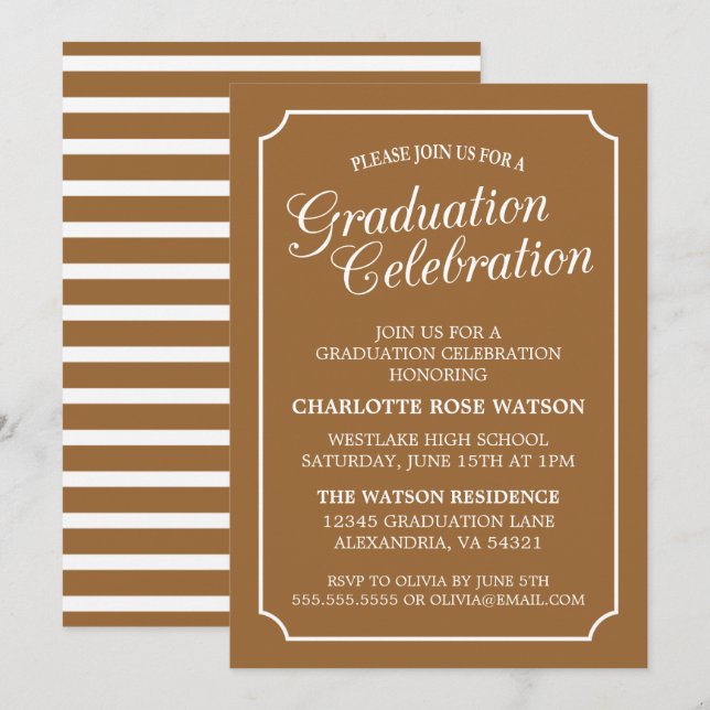 INVITATION CARTON D'INVITATION DE GRADUATION ÉLÉGANT CHIC ET  (Devant / Derrière)