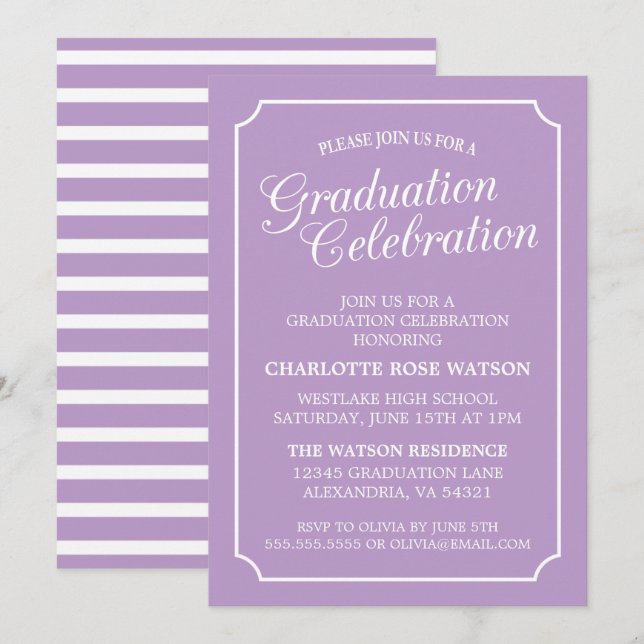 INVITATION CARTON D'INVITATION DE GRADUATION ÉLÉGANT CHIC ET  (Devant / Derrière)