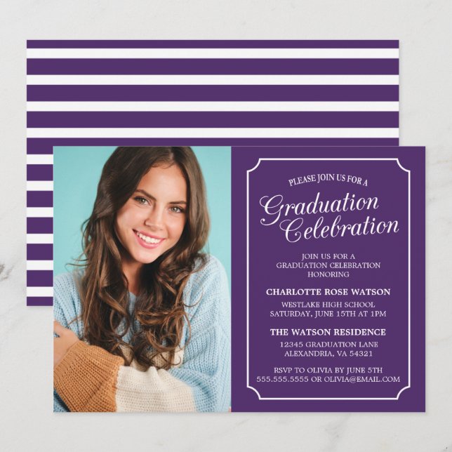 INVITATION CARTON D'INVITATION DE GRADUATION ÉLÉGANT CHIC ET  (Devant / Derrière)