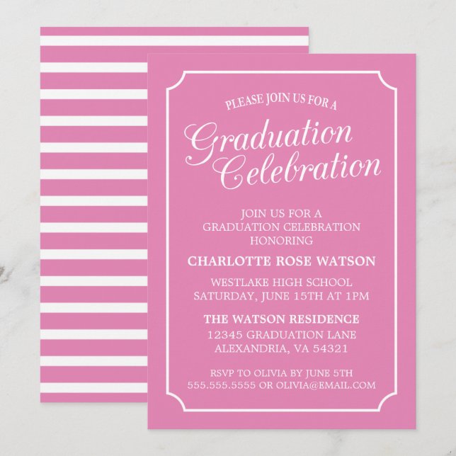 INVITATION CARTON D'INVITATION DE GRADUATION ÉLÉGANT CHIC ET  (Devant / Derrière)