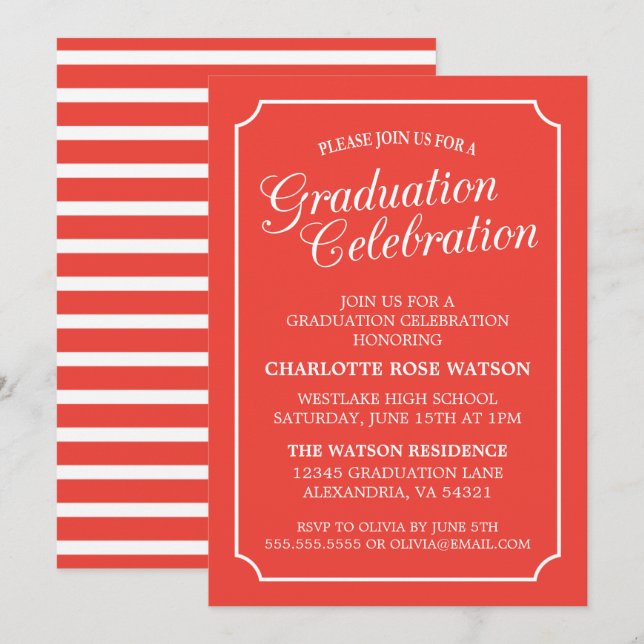 INVITATION CARTON D'INVITATION DE GRADUATION ÉLÉGANT CHIC ET  (Devant / Derrière)