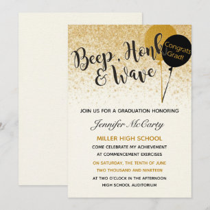 Invitation Carton d'invitation de graduation noir et or