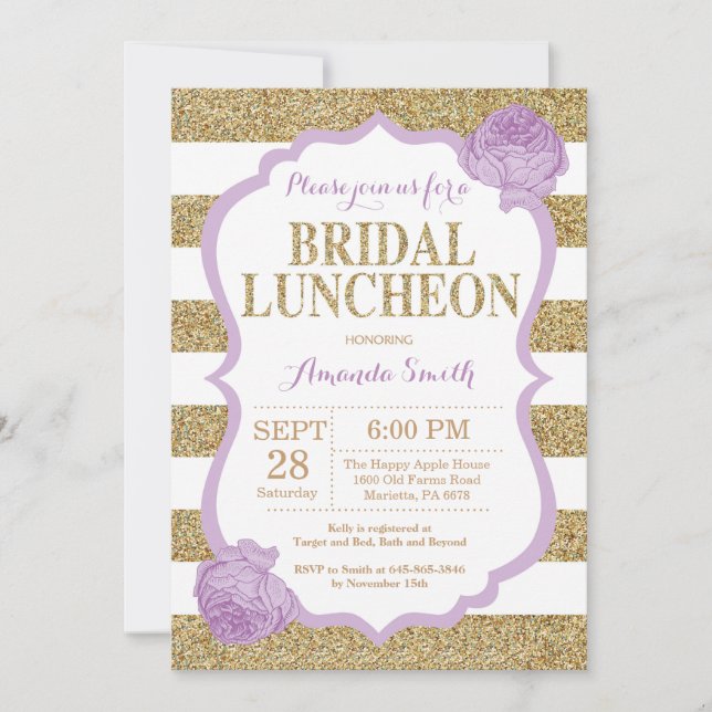 Invitation Carton d'invitation de lunch de mariage violet et  (Devant)