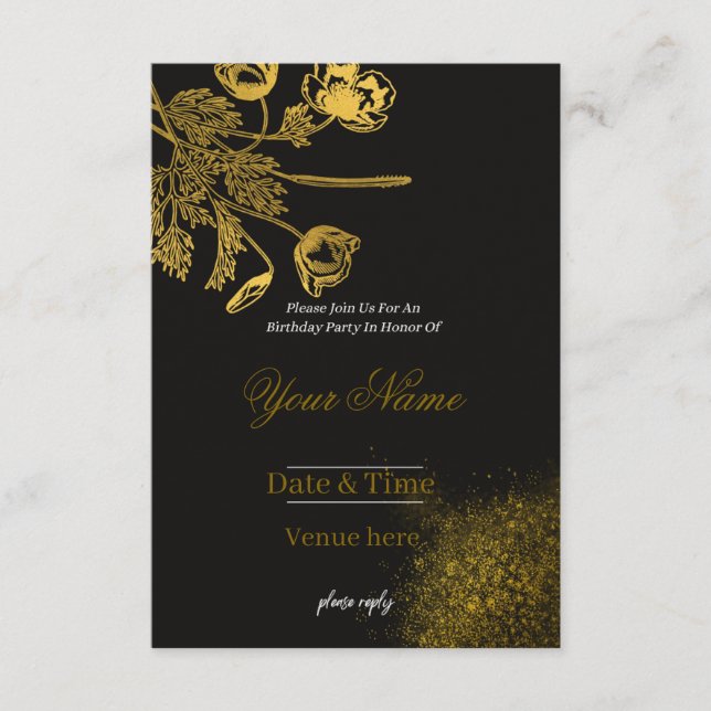 Invitation Carton d'invitation de luxe noir et or pour annive (Devant)