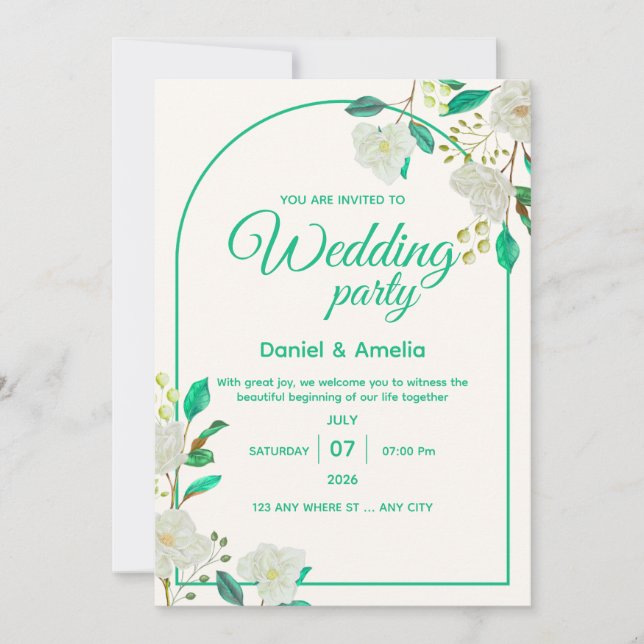 Invitation Carton d'invitation de mariage à arche vert menthe (Devant)