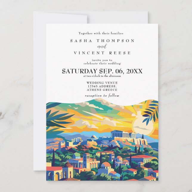 Invitation Carton d'invitation de mariage à Athènes Grèce Rét (Devant)