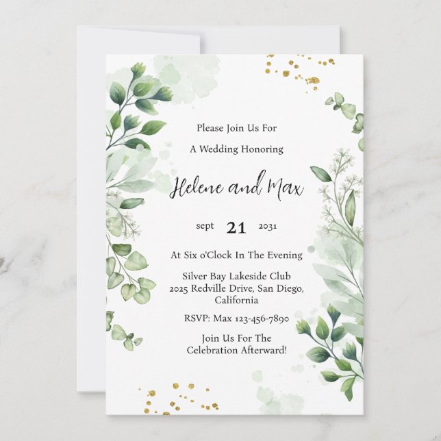 Invitation Carton d'invitation de mariage à bordure de verdur (Devant)