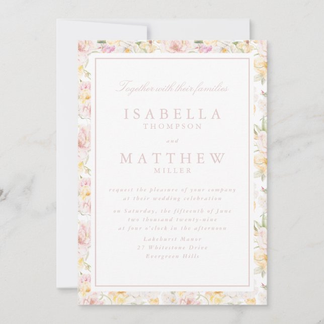 Invitation Carton d'invitation de mariage à bordure florale p (Devant)