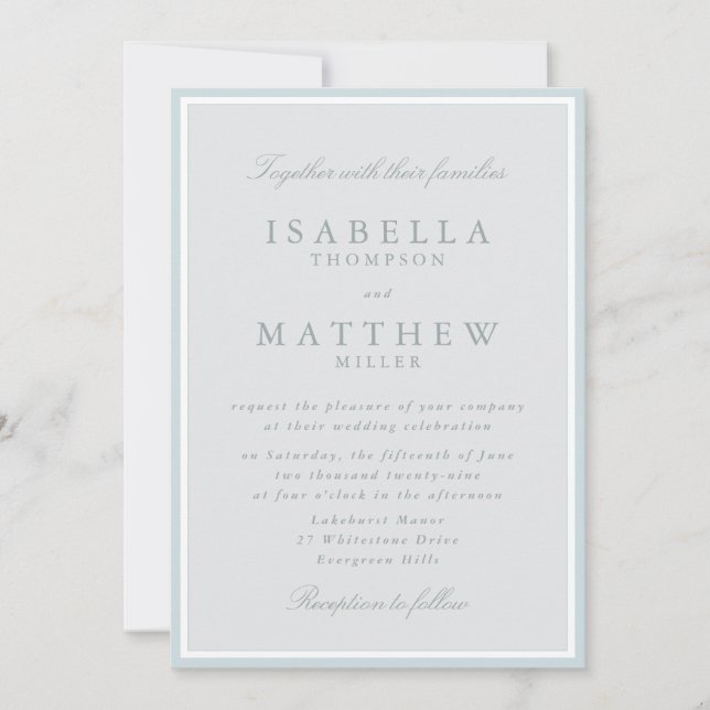 Invitation Carton d'invitation de mariage à cadre bleu clair (Devant)