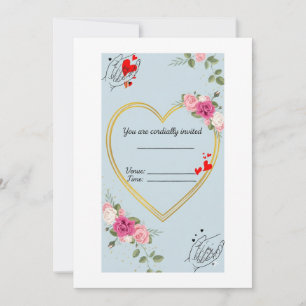 Invitation Carton d'invitation de mariage à cadre doré à cœur