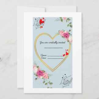 Invitation Carton d'invitation de mariage à cadre doré à cœur