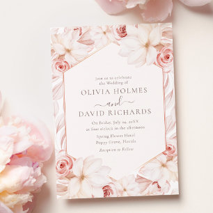 Invitation Carton d'invitation de mariage à cadre floral rose