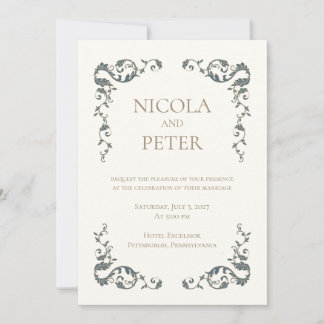 Invitation Carton d'invitation de mariage à cadre orné élégan