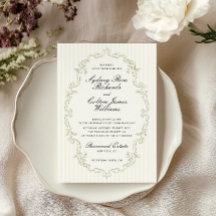 Carton d'invitation de mariage à cadre orné vert s