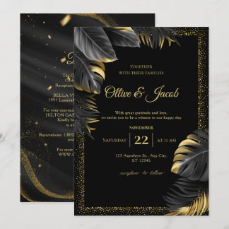 Invitation Carton d'invitation de mariage à calligraphie noir