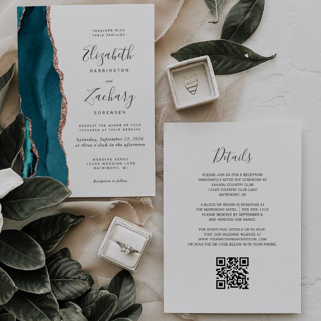 Invitation Carton d'invitation de mariage à code QR Agate Or  (Créateur téléchargé)