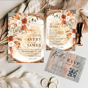 Invitation Carton d'invitation de mariage à code QR Boho Pamp